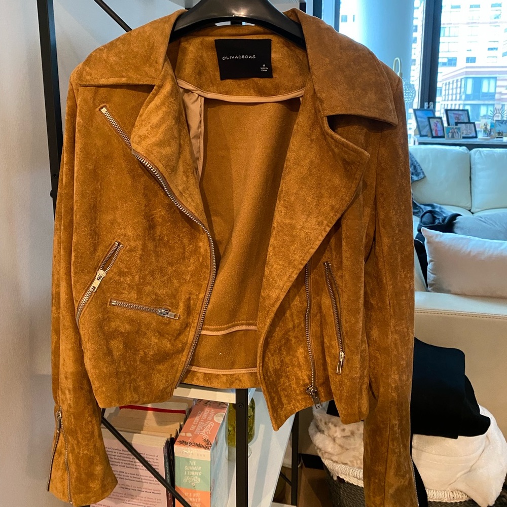 Brown faux suede leather jacket